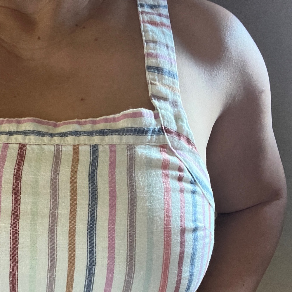 Gap Multicolor Stripe Jumpsuit Linen Cotton Romper Pants Boho Coastal Apron Cute